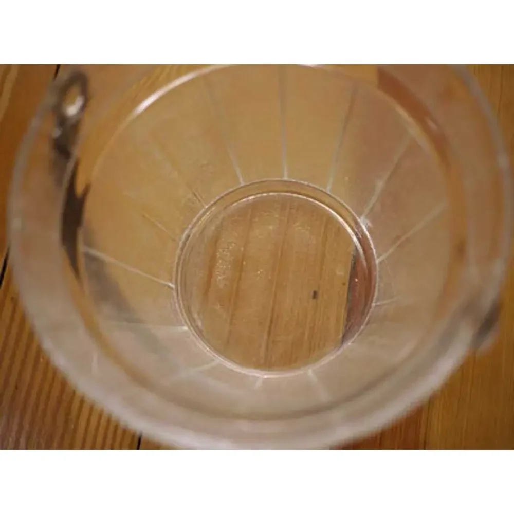 Vintage Mid Century Frosted Pressed Glass Ice Bucket Barrel Design Metal Handle